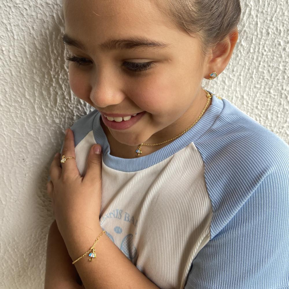colar infantil com pingente de guarda-chuva banhado a ouro 18k
