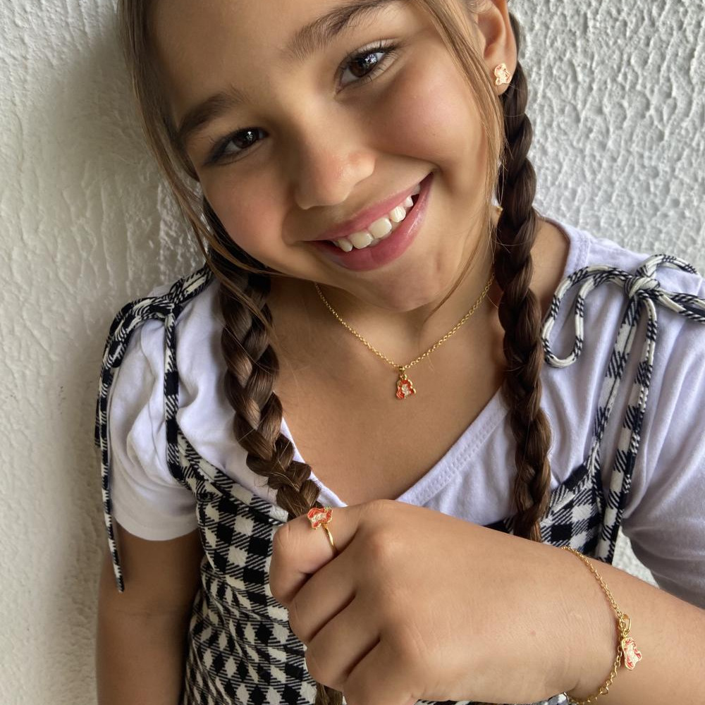 pulseira infantil com pingente de princesa banhada a ouro 18k  