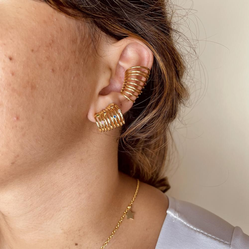 Brinco de ear jeckt com zircônia cravejada banhado a ouro 18k