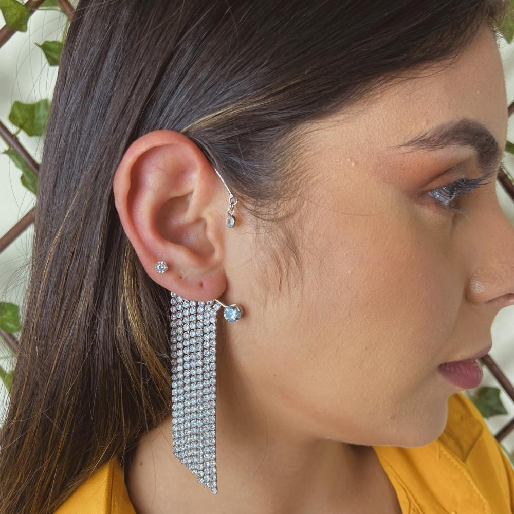 Brinco earcuff com franja de zircônia e ponto de luz escolha a cor do seu banho