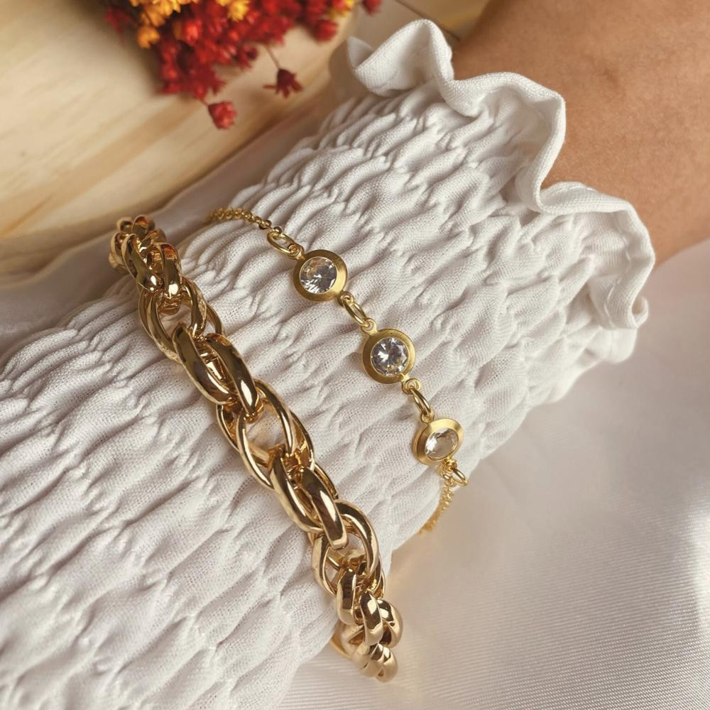Pulseira Isabella com elos duplos banhada a ouro 18k