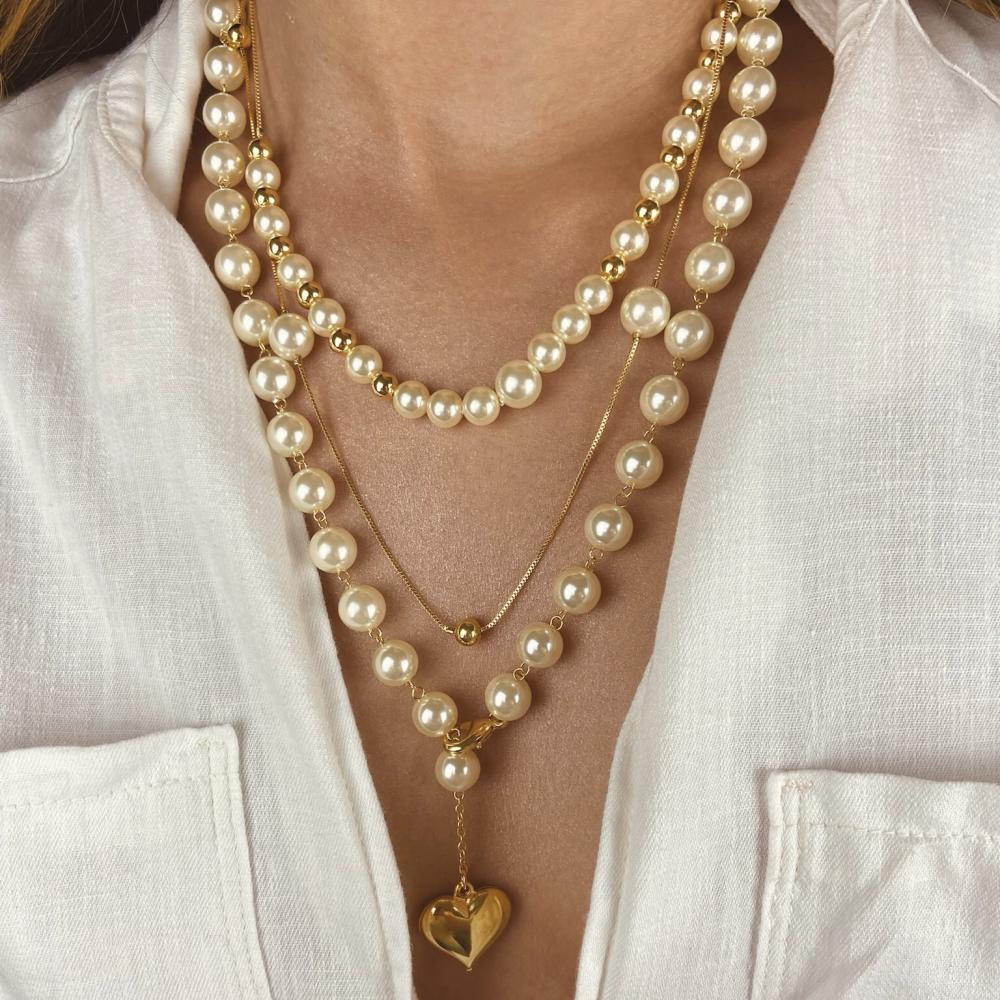 Mix de colares de pérolas banhado a ouro 18k 