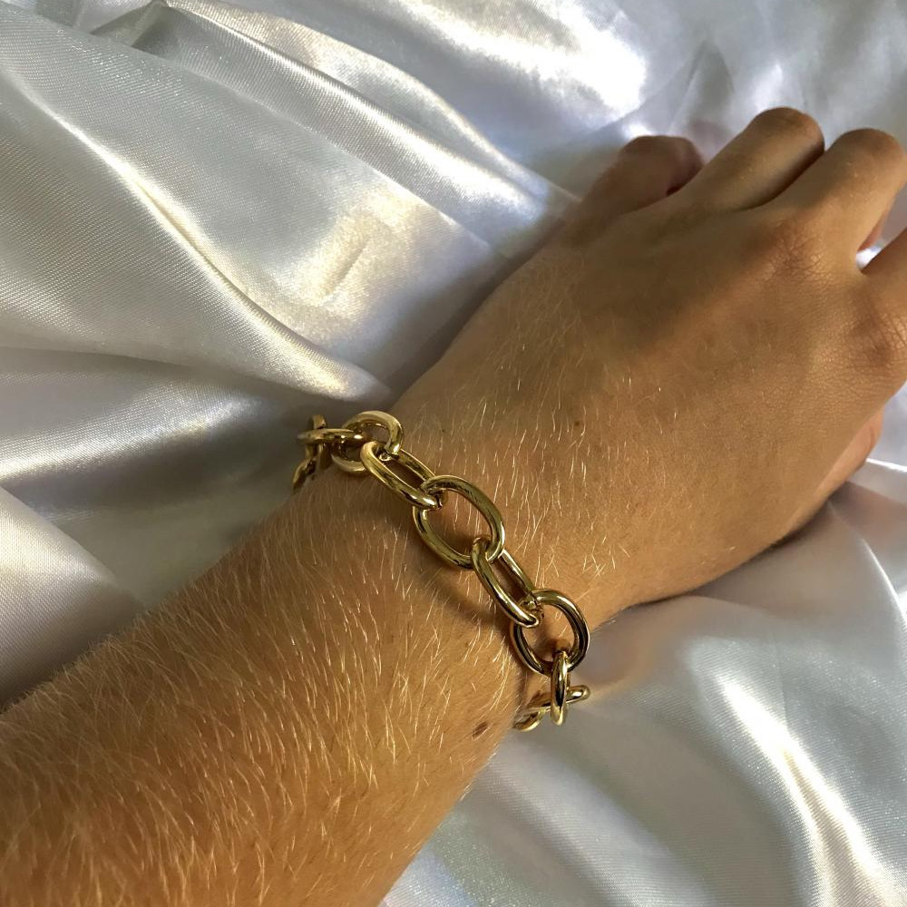 Pulseira com corrente de elo português grandes banhada a ouro 18k