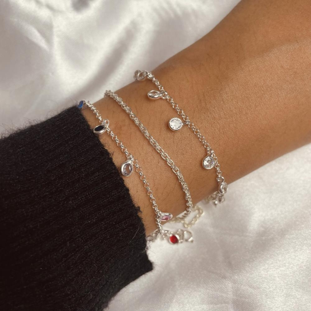Pulseira com pingentes ponto de luz coloridos de prata 925 
