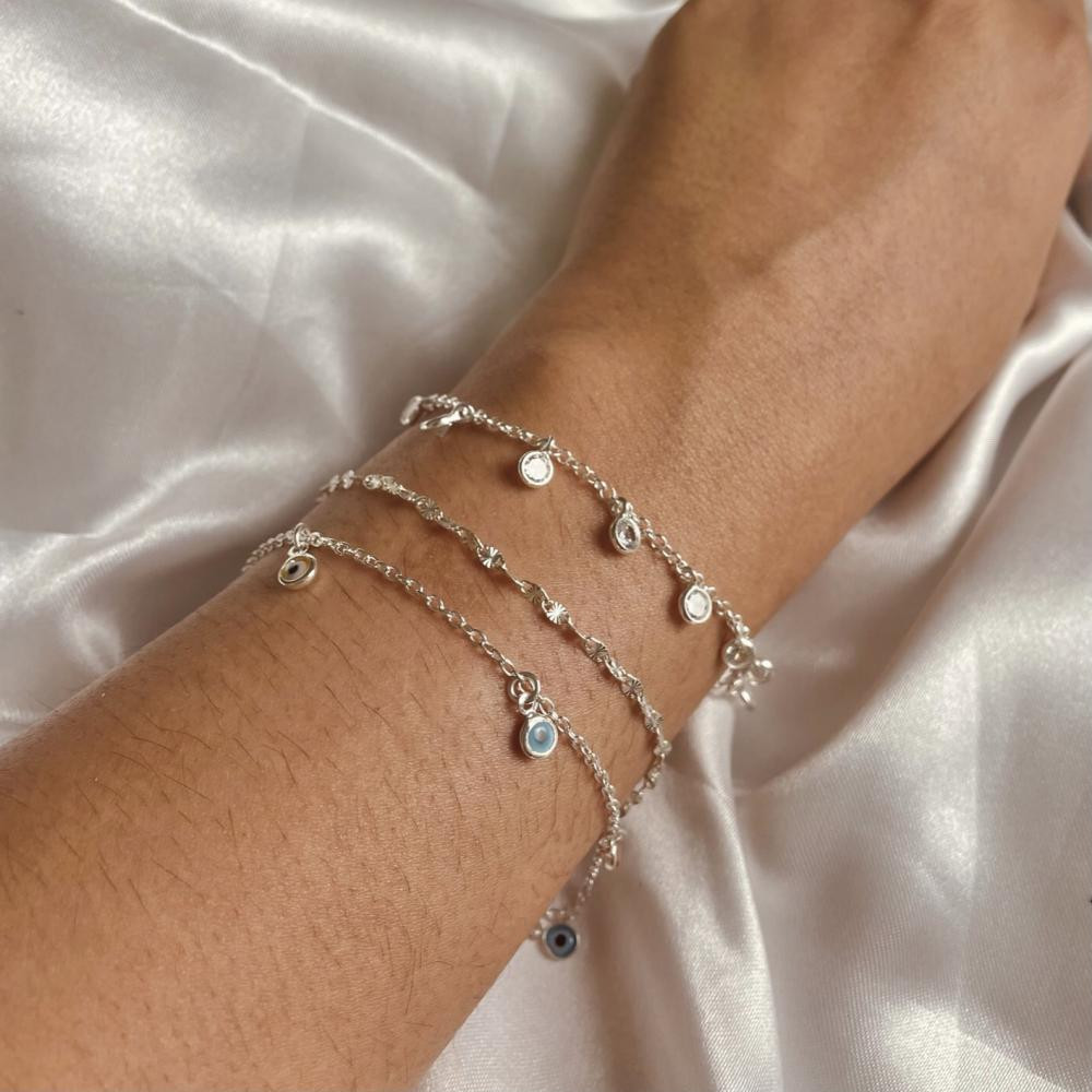 Pulseira com pingentes de olho grego coloridos de prata 925 