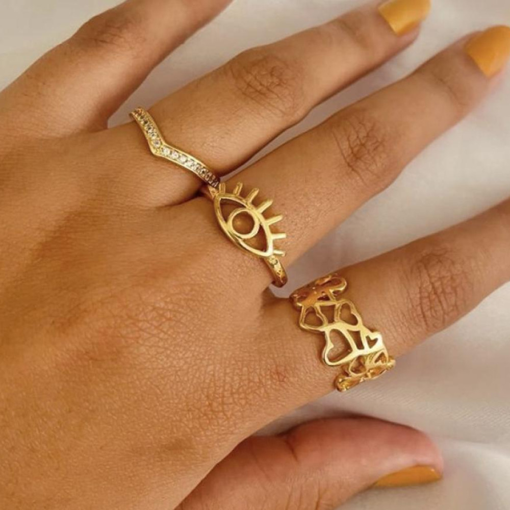 Anel de olho grego banhado a ouro 18k 