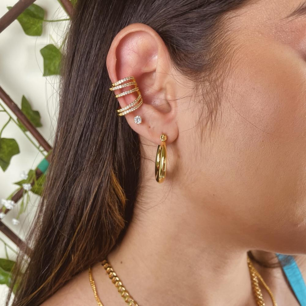 Piercing fake cravejado com zircônia cristal banhado a ouro 18k 