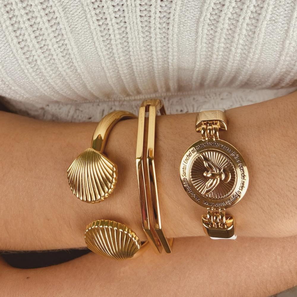 Bracelete  de concha banhado a ouro 18k