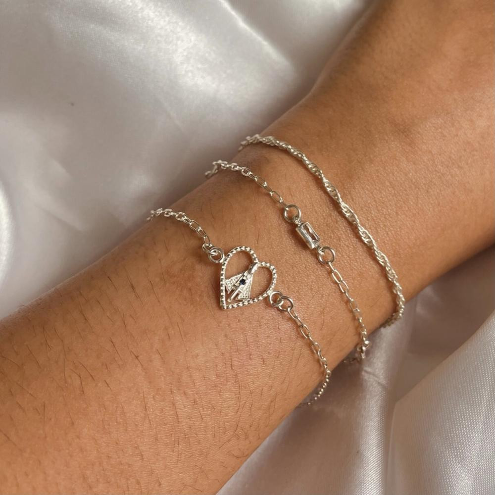 Pulseira Nossa Senhora cravejada com zircônia na prata 925