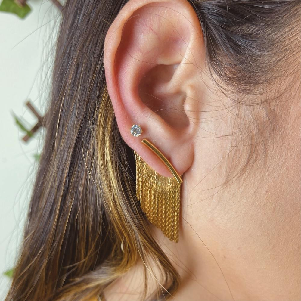 Brinco de franja pequeno banhado a ouro 18k