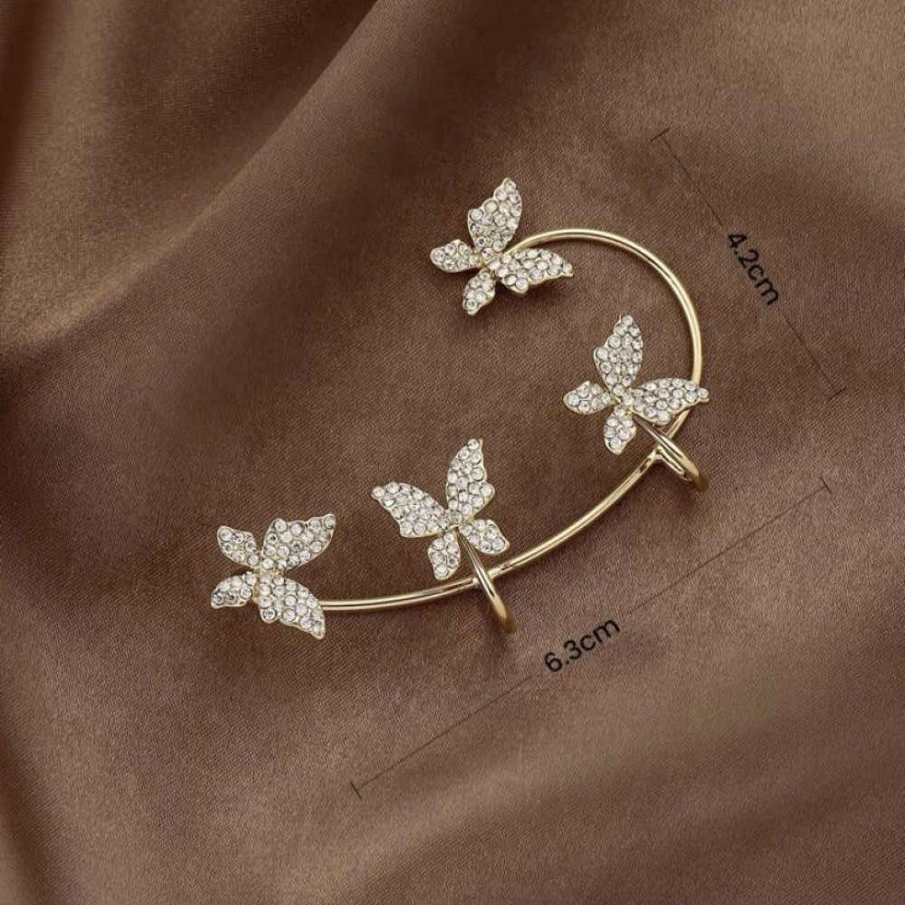  Brinco earcuff de borboleta cravejado banhado a ouro 18k