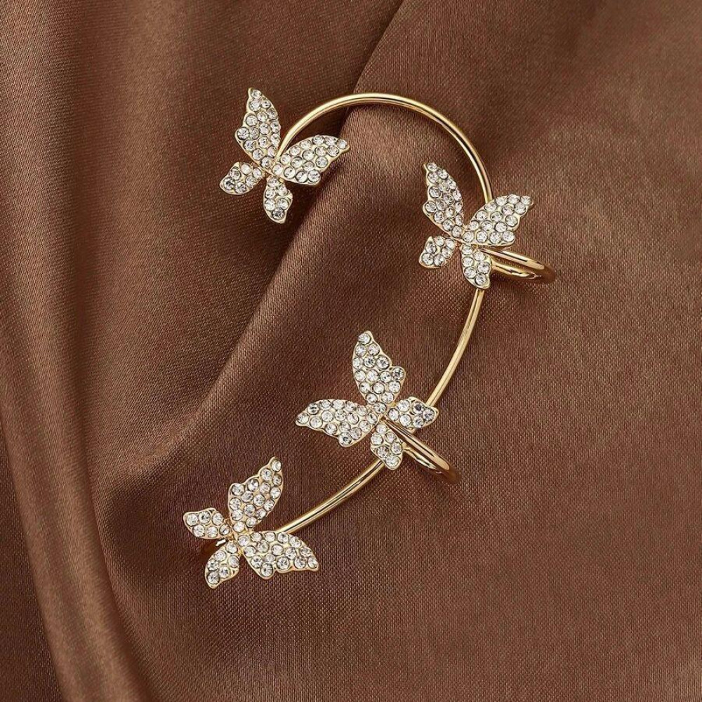  Brinco earcuff de borboleta cravejado banhado a ouro 18k