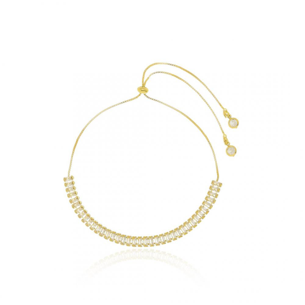 Pulseira regulável riviera carre cristal banhada a ouro 18k 