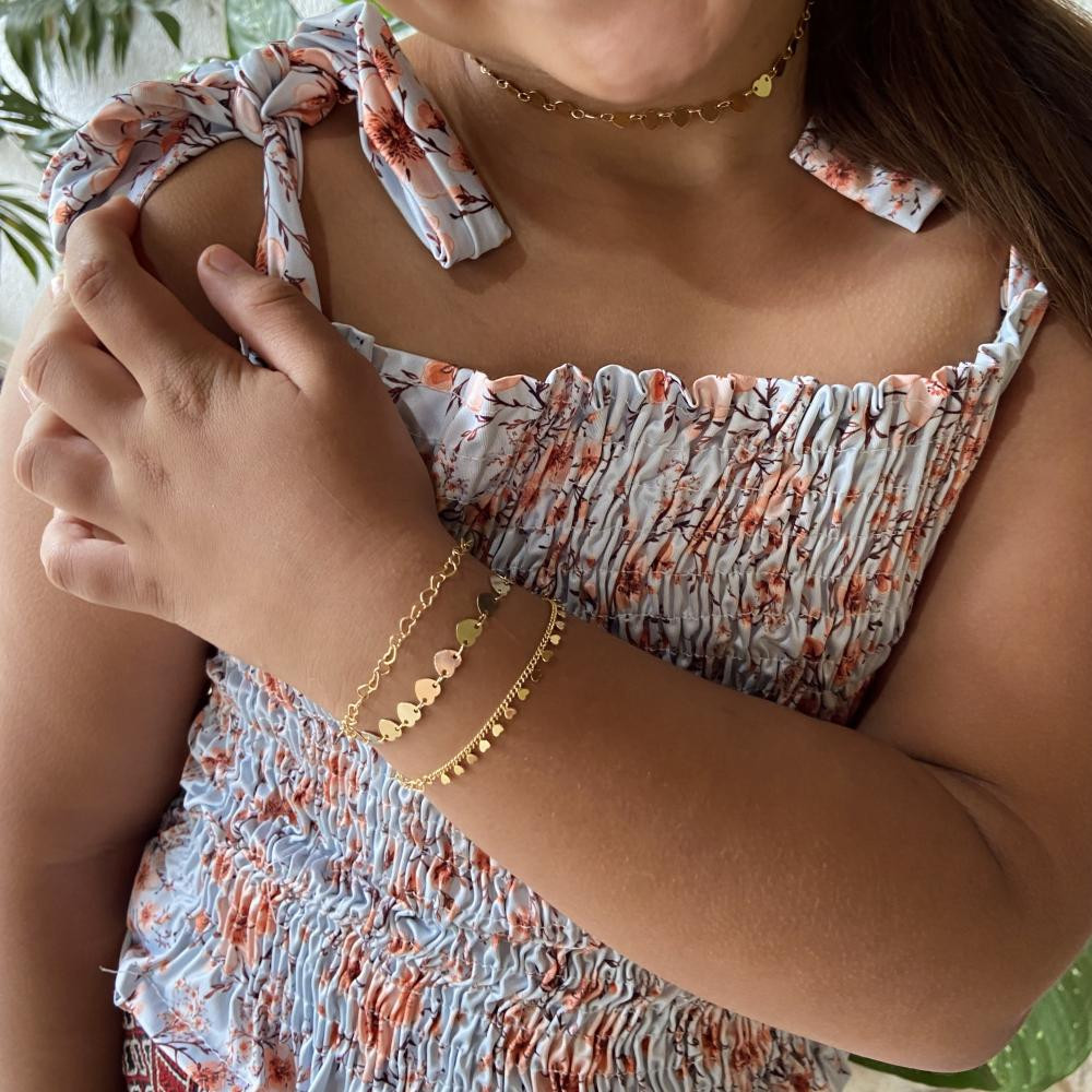 Pulseira infantil de coração banhado a ouro 18k