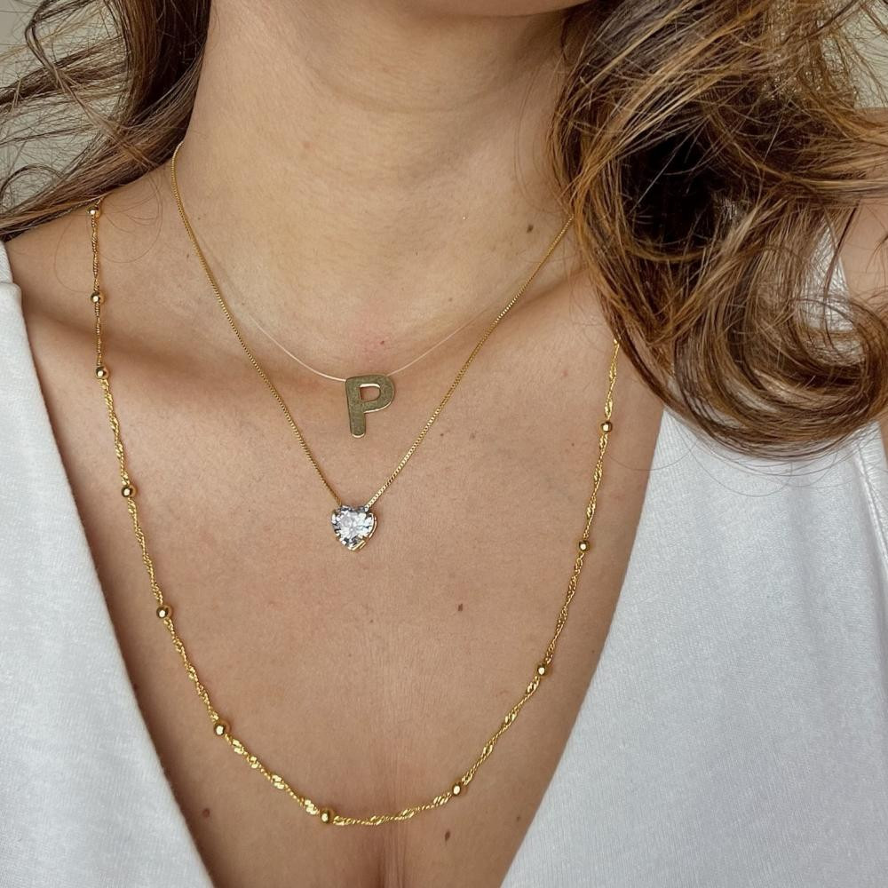 Colar de coração Cecilia com zircônia banhado a ouro 18k