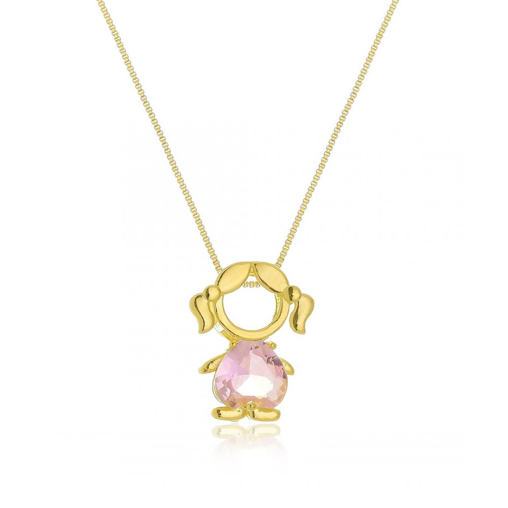 Colar personalizado filhos (a) com pingente de zircônia colorido banhado a ouro 18k