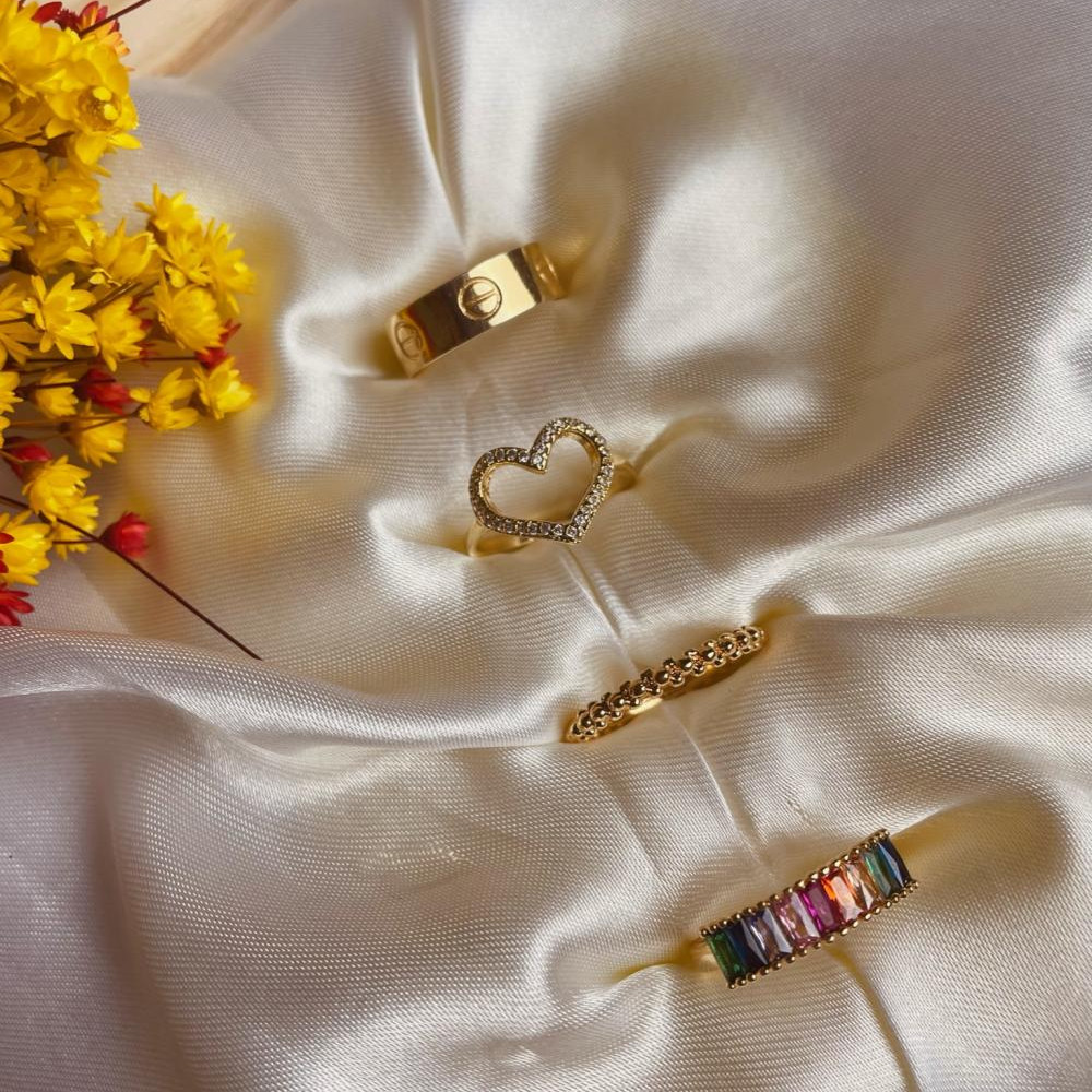 Anel inspiração love personalizado banhado a ouro 18k 