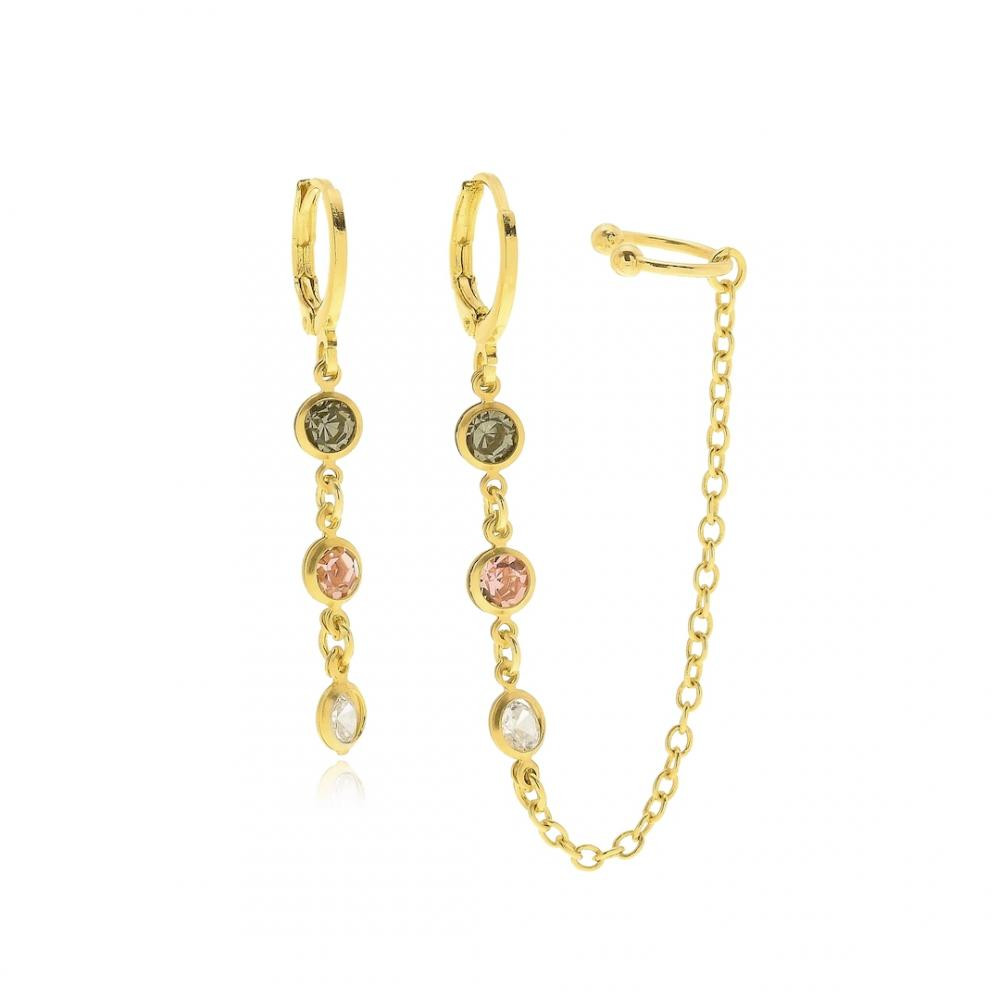 Brinco  earcuff e piercing fake banhado a ouro 18k