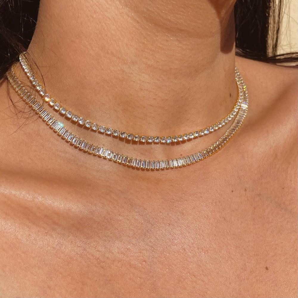 Choker Priscilla riviera baguete cristal banhada a ouro 18k