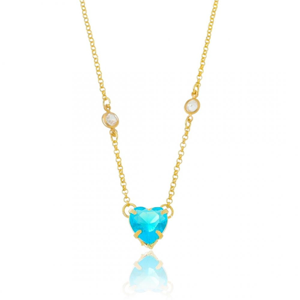 Colar Leticia de coração com pontos de luz banhado a ouro 18k 