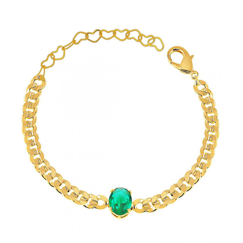 Pulseira Mariana com corrente cubana e pingente oval banhada a ouro 18k 