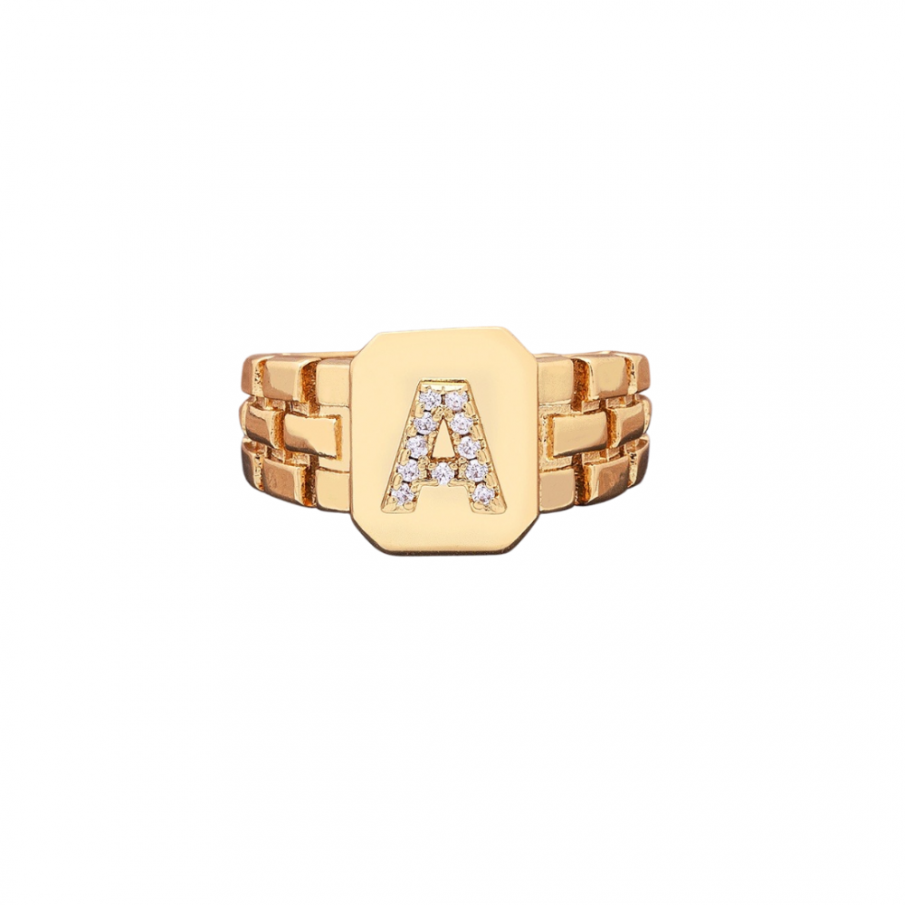 Anel Duda regulável  personalizado com letra cravejada banhado no ouro 18k