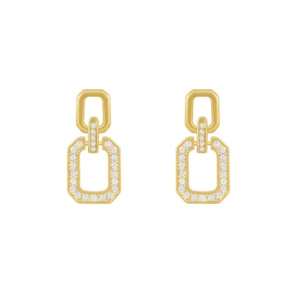 Brinco Fernanda minimalista cravejado banhado a ouro 18k 