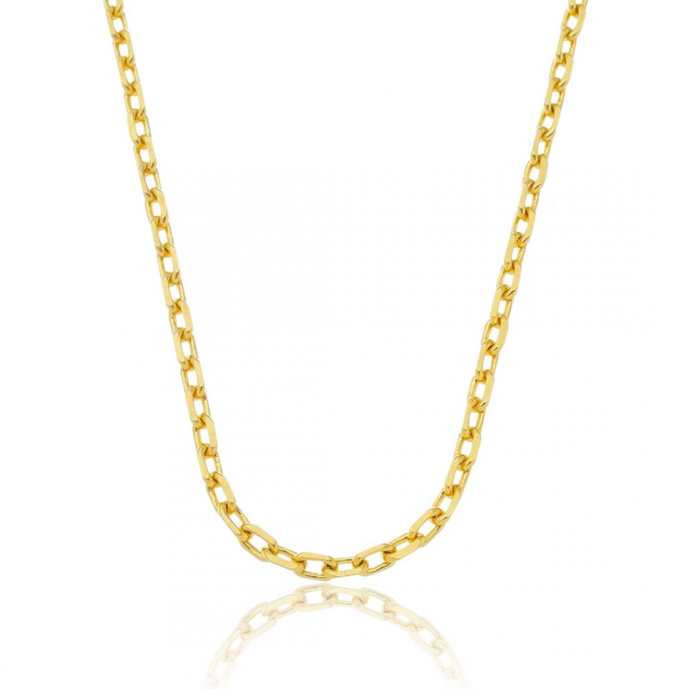 Colar Nanda médio com elos retangulares diamantados banhado a ouro 18k
