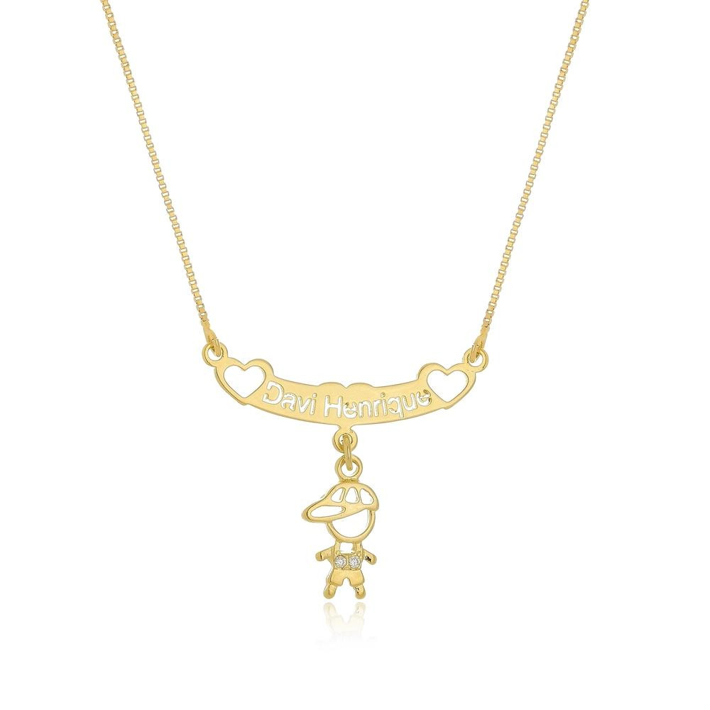 Colar canga com pingente de filhos personalizado banhado a ouro 18k