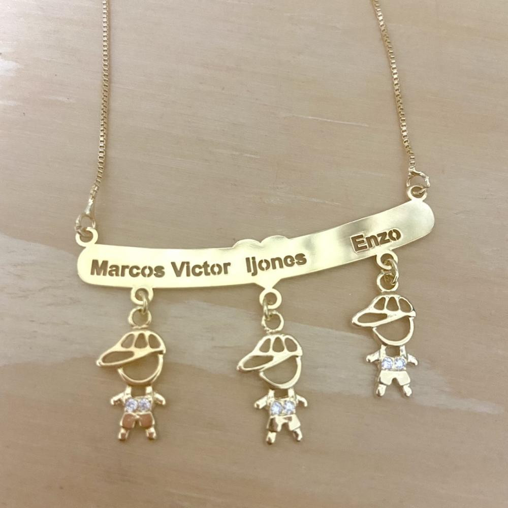 Colar canga com pingente de filhos personalizado banhado a ouro 18k