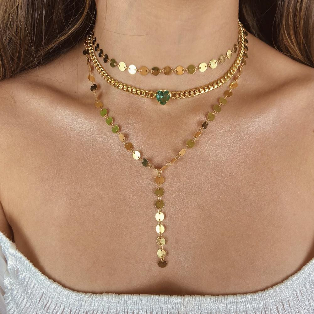 Choker Camila de medalhas pequenas lisas banhados a ouro 18k
