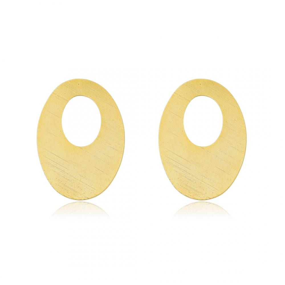Brinco oval liso banhado a ouro 18k