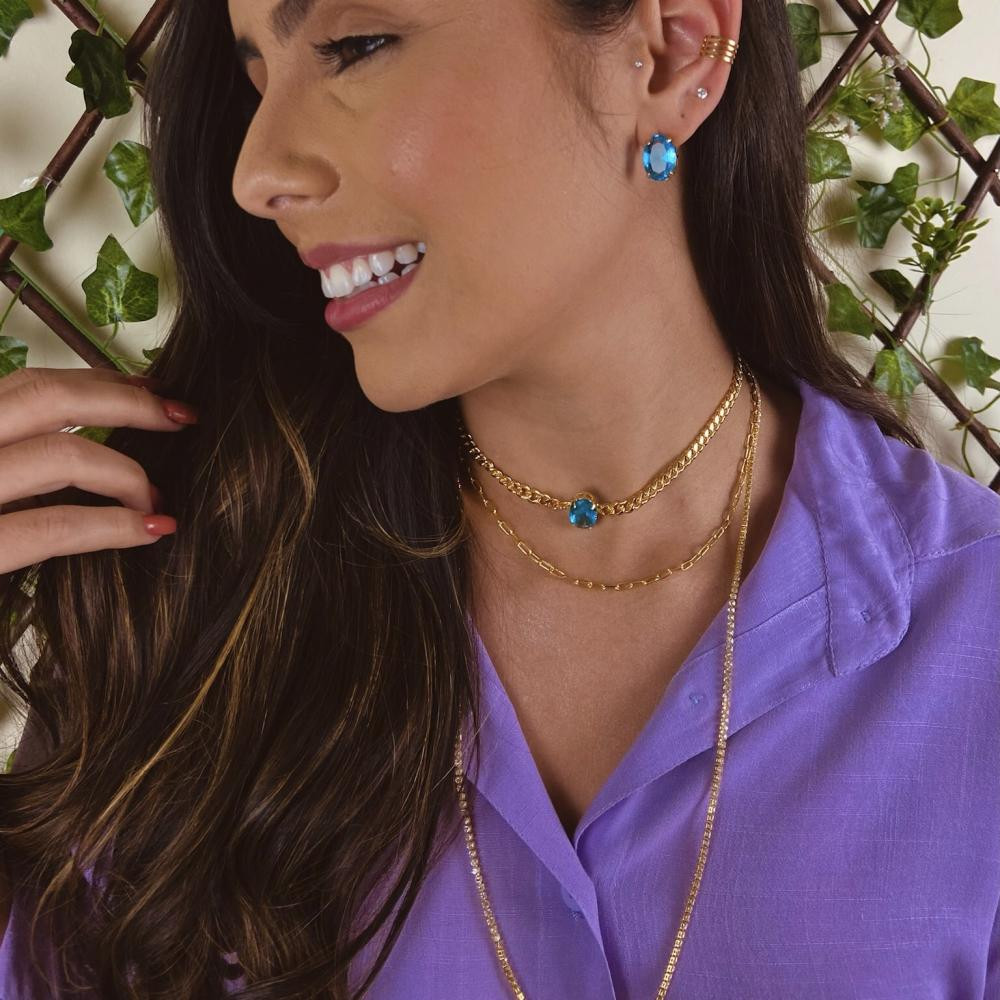 Brinco Mariana oval banhado a ouro 18k 