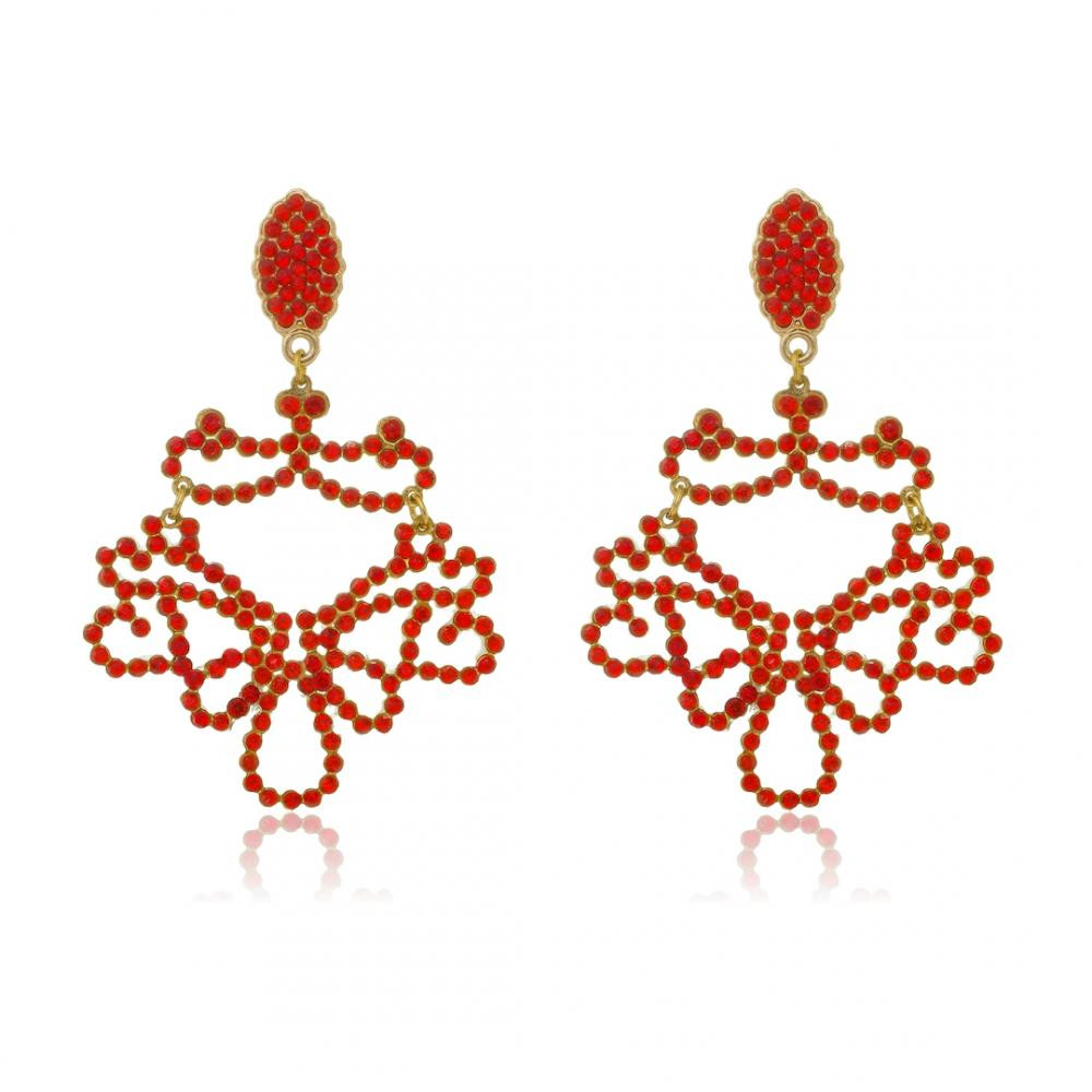 Brinco de strass banhado a ouro 18k 