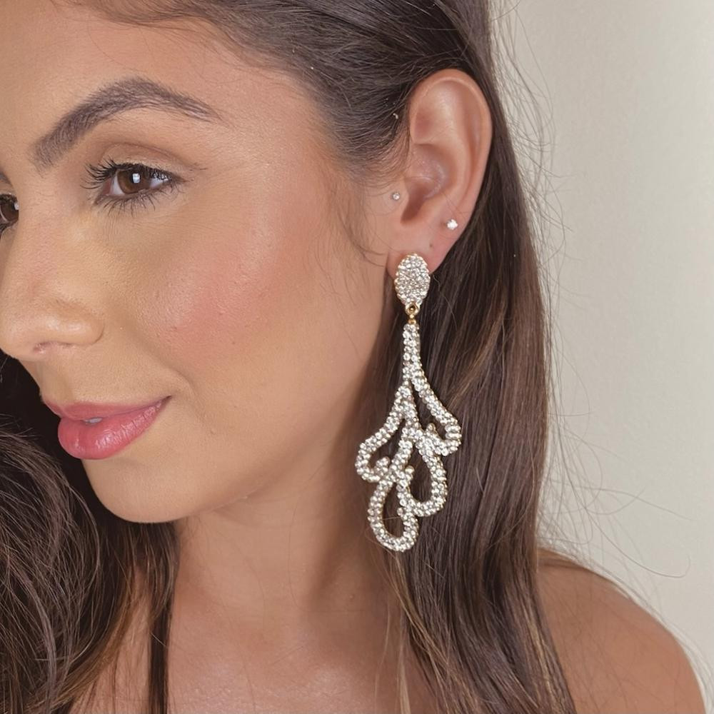 Brinco de strass banhado a ouro 18k 
