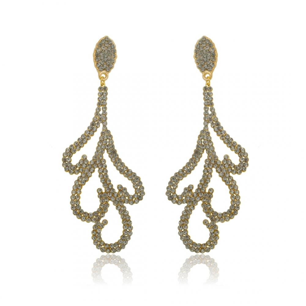 Brinco de strass banhado a ouro 18k 