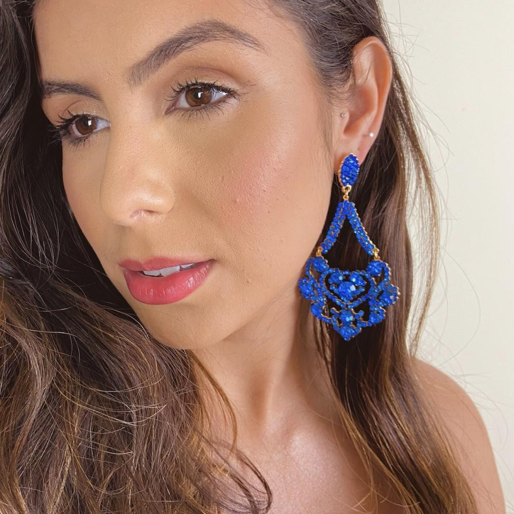 Brinco de strass banhado a ouro 18k 