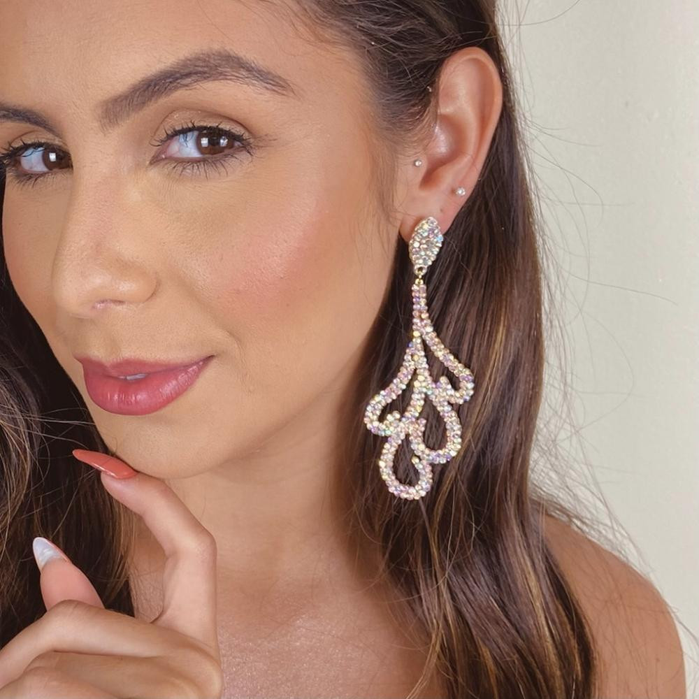 Brinco de strass banhado a ouro 18k 