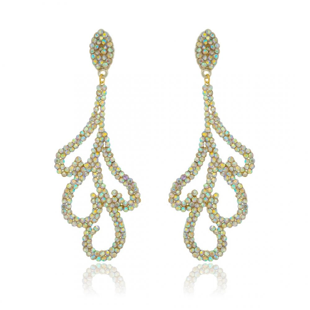 Brinco de strass banhado a ouro 18k 