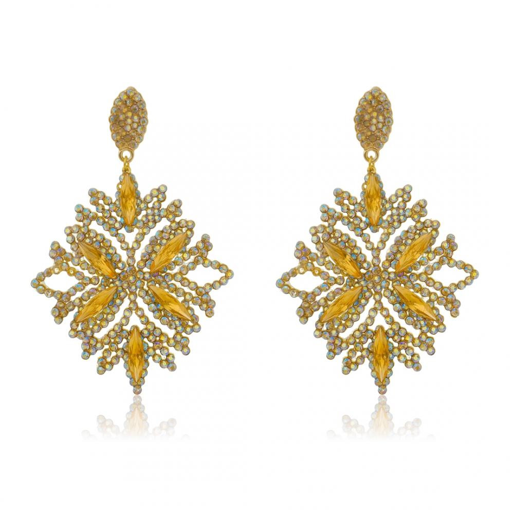 Brinco de strass banhado a ouro 18k 