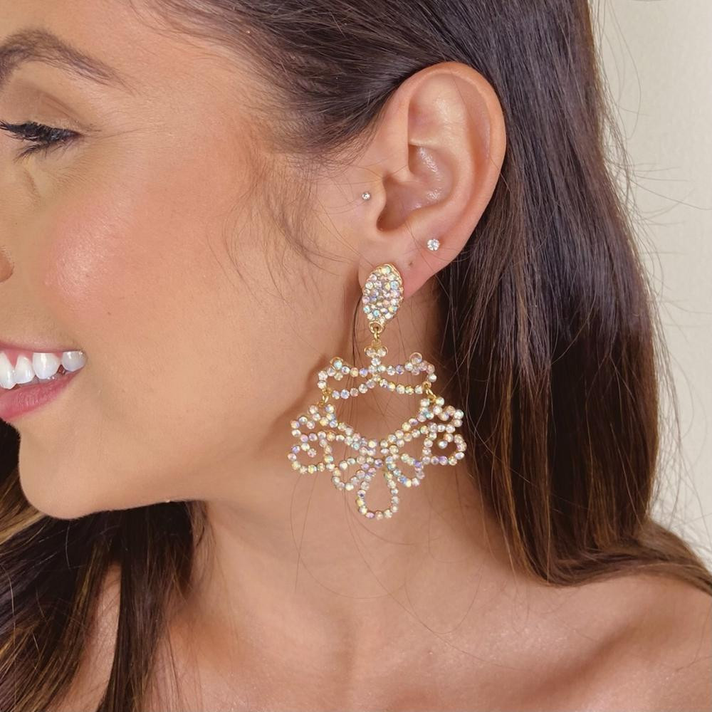 Brinco de strass banhado a ouro 18k 
