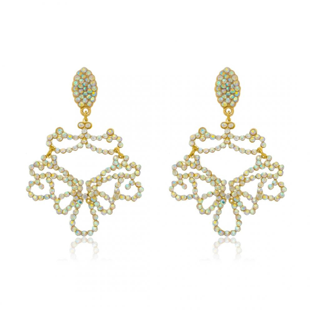 Brinco de strass banhado a ouro 18k 
