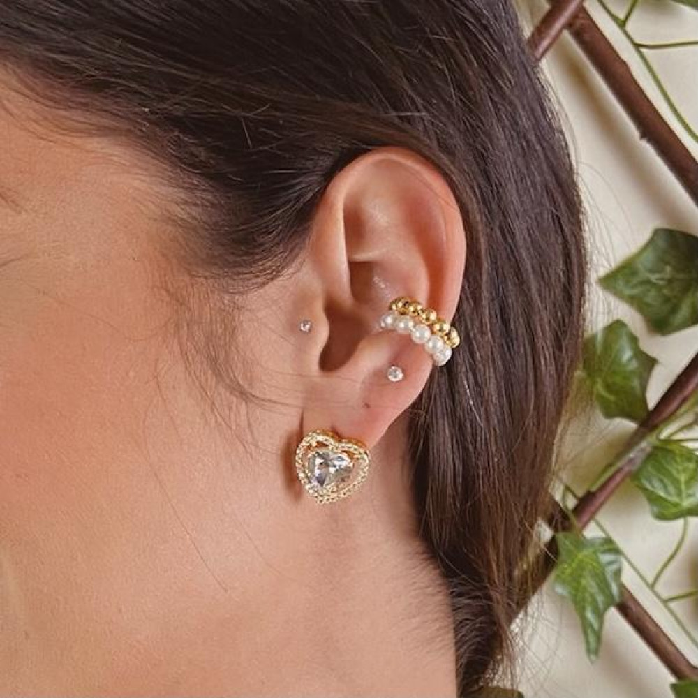 Brinco Piercing  Fake de pressão com mini bolinhas banhado a ouro 18k