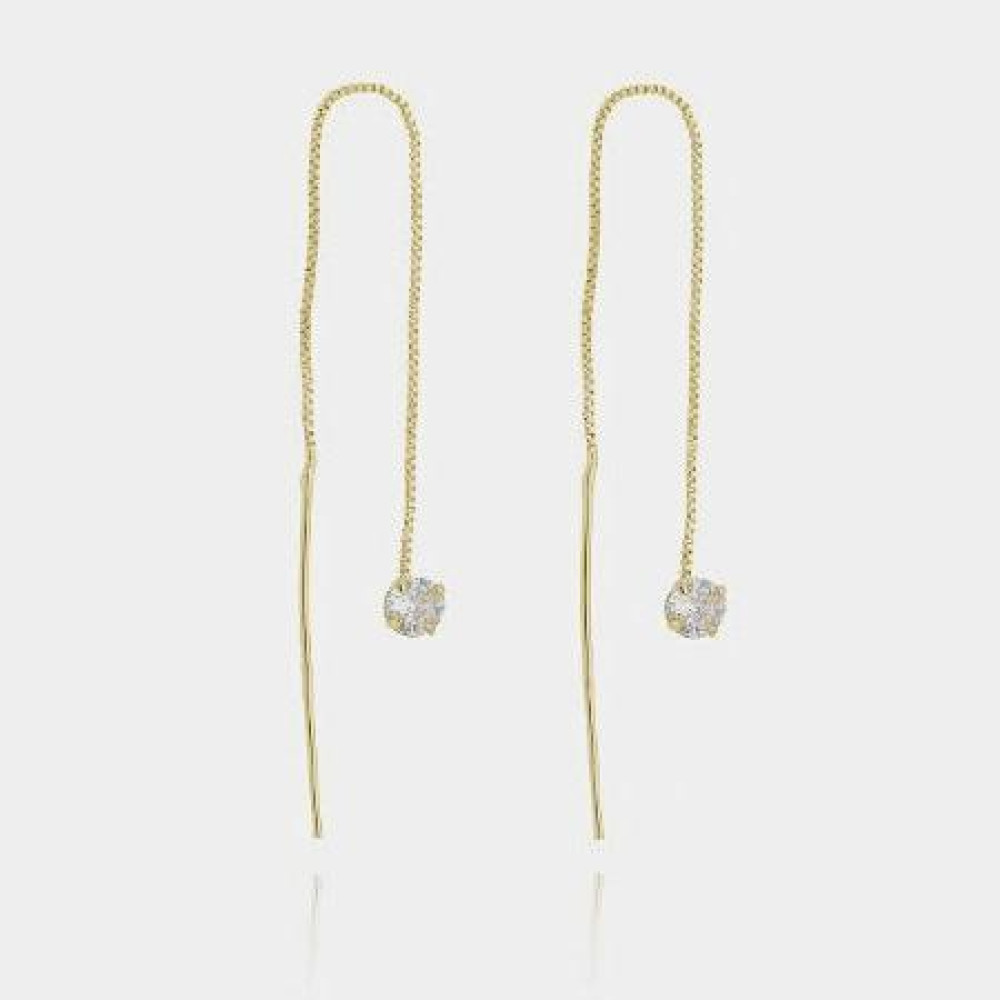 Brinco Raissa fio passante com ponto de luz banhado a ouro 18k 
