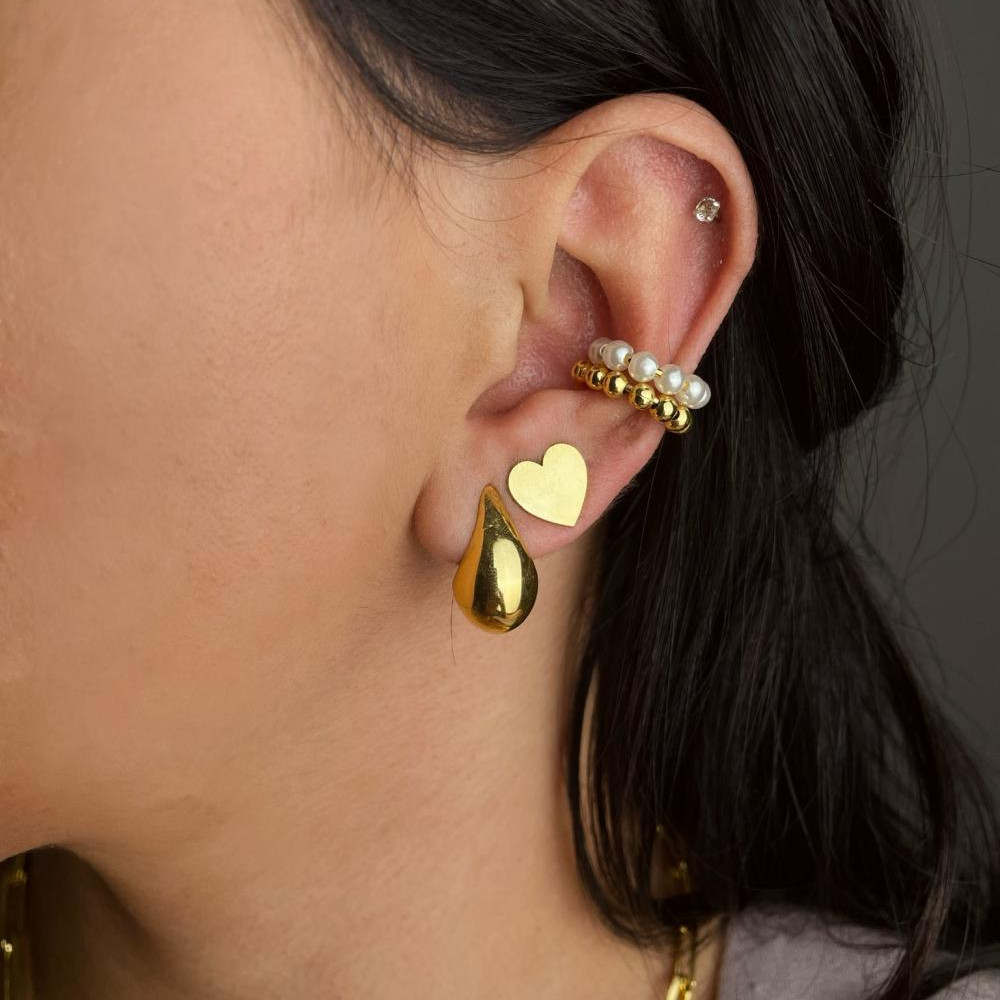 Brinco de gota lisa banhado a ouro 18k