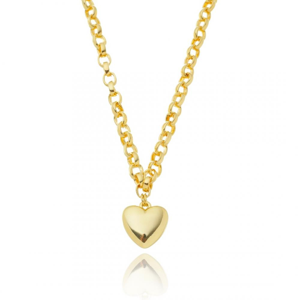 Colar Jasmin com pingente de coração na corrente elo português banhada a ouro 18k 