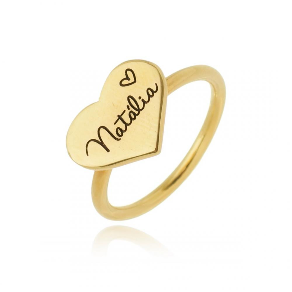 Anel Jade personalizado com nome banhado a ouro 18k 
