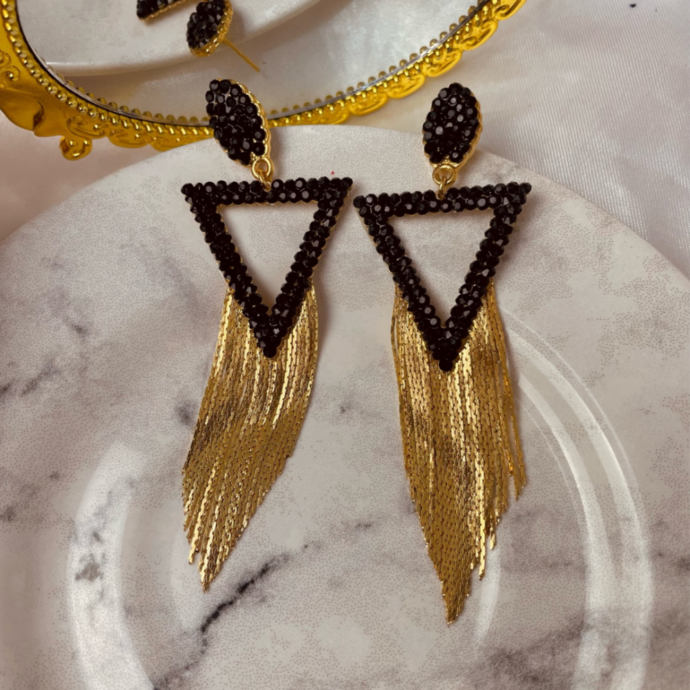 Brinco Luna de strass banhado a ouro 18k