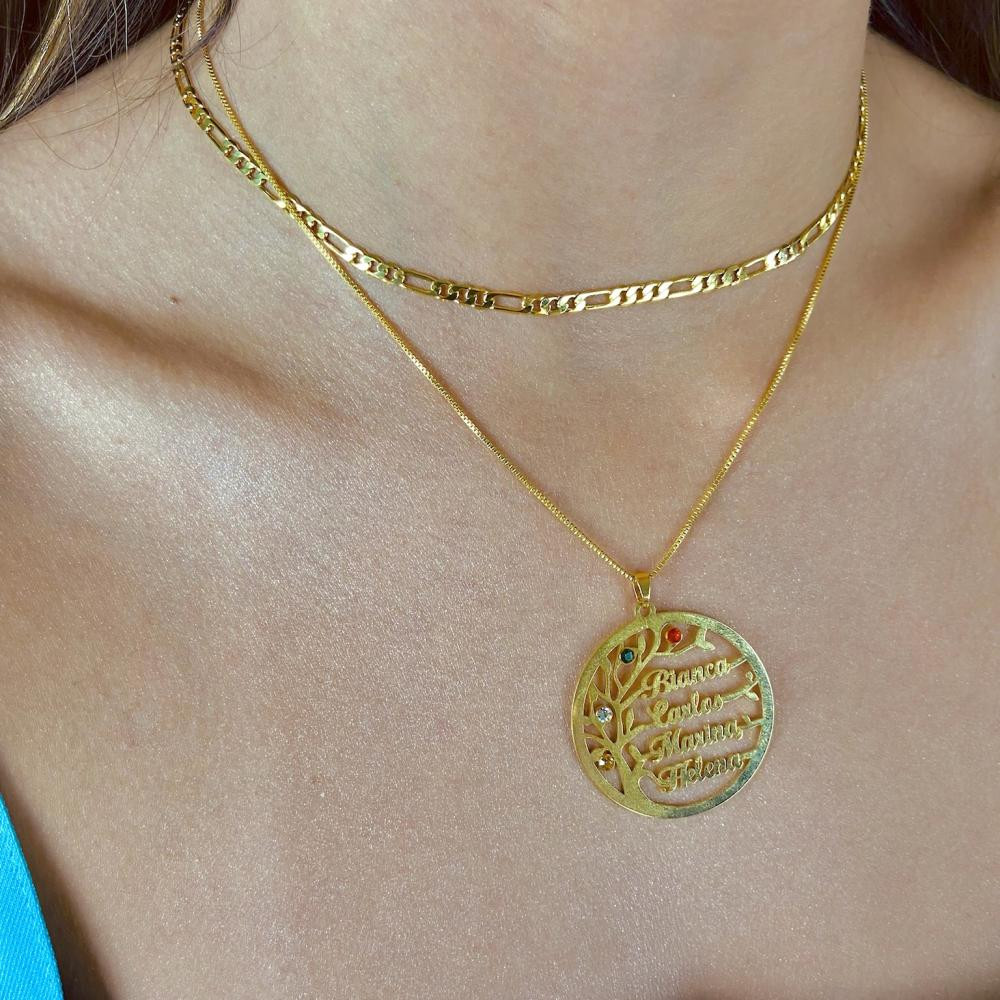 Colar arvore da vida família personalizado com até 6 nomes banhado a ouro 18k