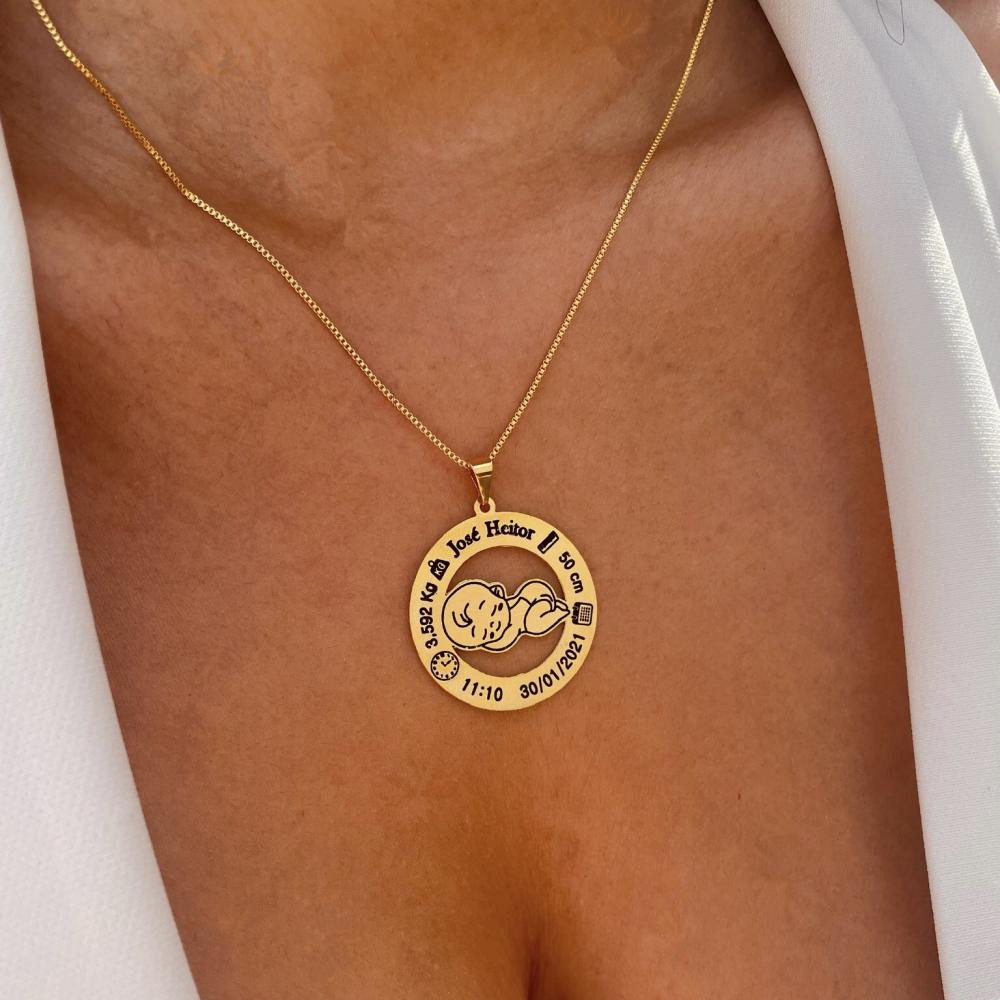 Colar mandala de bebê personalizado banhado a ouro 18k